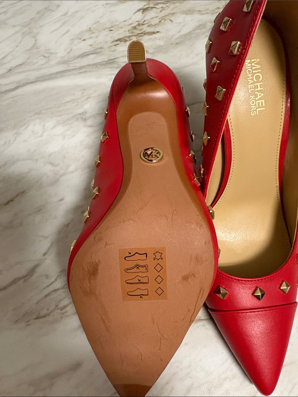 Michael Kors Red Leather Studded Pointed Pumps - Picture 7 of 8
